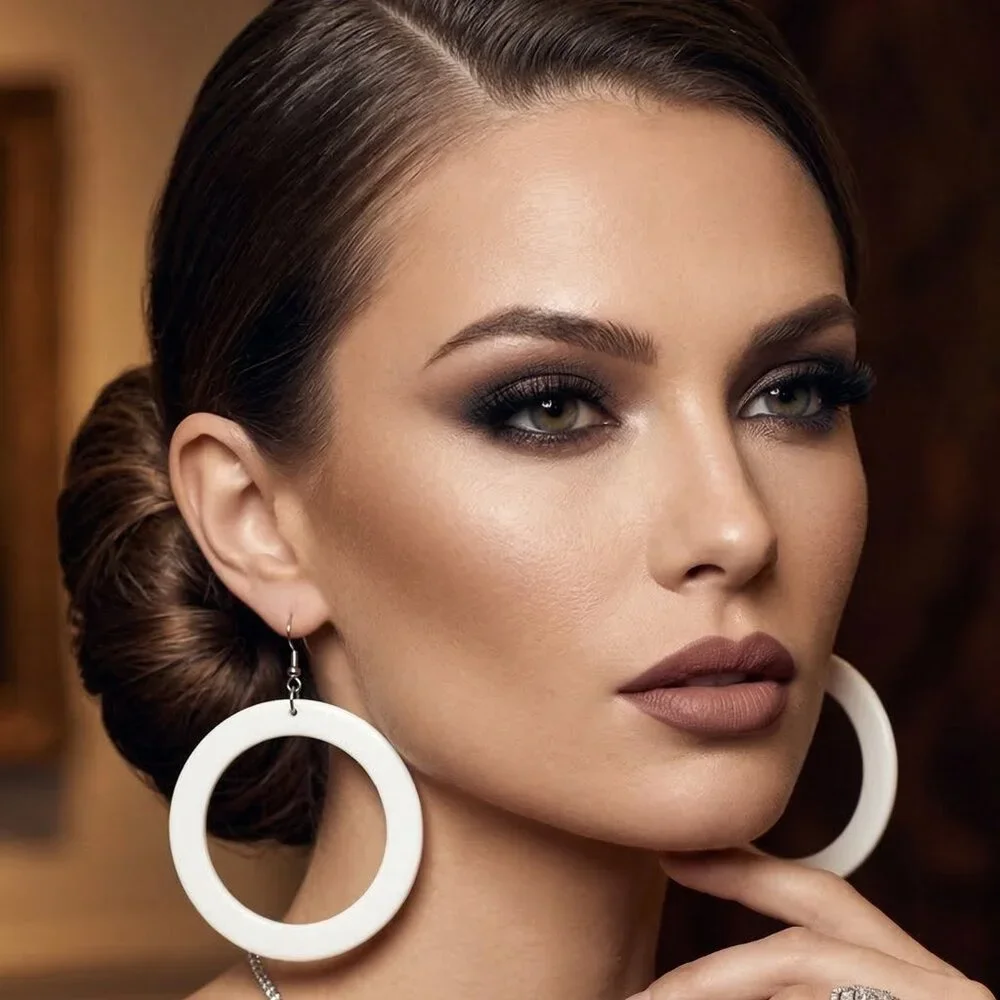 Oversized White Acrylic Hoop Earrings - Picture 4 of 4